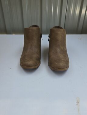 Brown Suede Ankle Booties - Slip-On Zip Detail